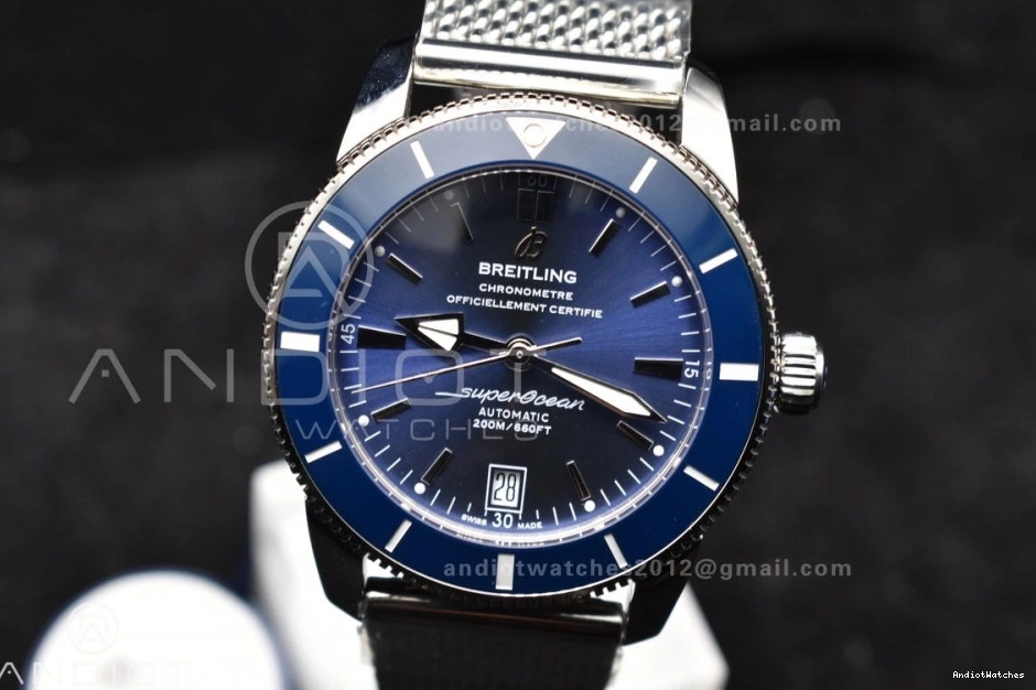 Fashionable Mesh 42mm Ceramic SS Blue Dial Bezel Blue II on 1169 A Heritage SS BLSF SuperOcean Bracelet 0913